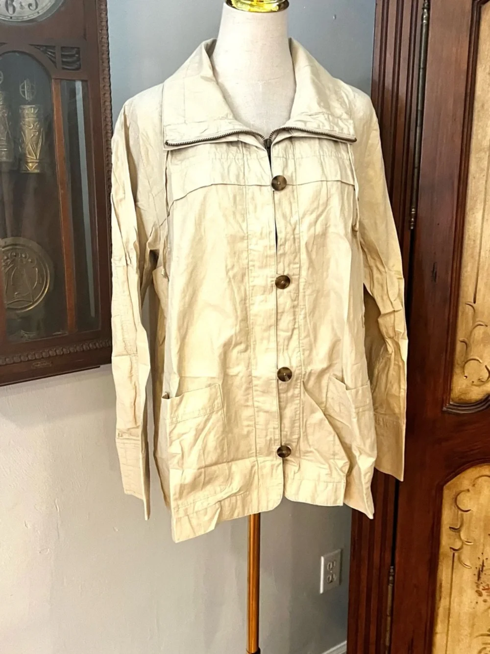 Coldwater Creek Crinkle Twill Jacket Lightweight Travel Metallic Sheen Size M